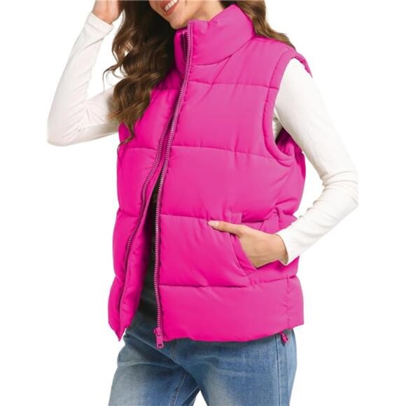 Quilted Vest Womens Long Down Gilet Women's Puffer Vest Zip Up